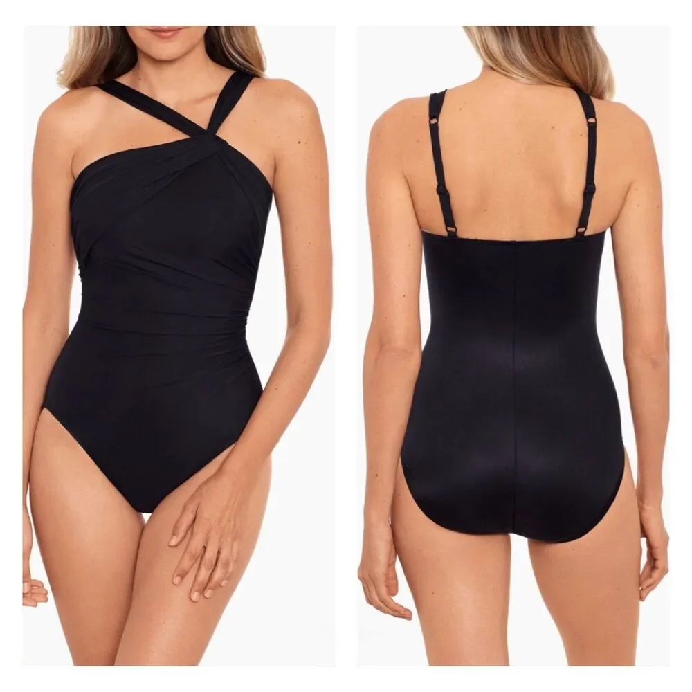 NWT - MIRACLESUIT Rock Solid Europa One-Piece Swimsuit, Black, Sz 14